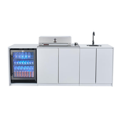 Grill King Signature Series 4 Burner Drop-In Outdoor BBQ Kitchen – White Stone, 120L Fridge & White Aluminium Cabinetry