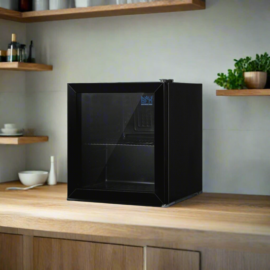 52L Bar Fridge Glass Door Mini Countertop Beverages Refrigerator Bottle Cooler Black
