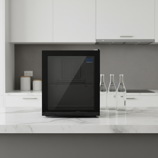 52L Bar Fridge Glass Door Mini Countertop Beverages Refrigerator Bottle Cooler Black