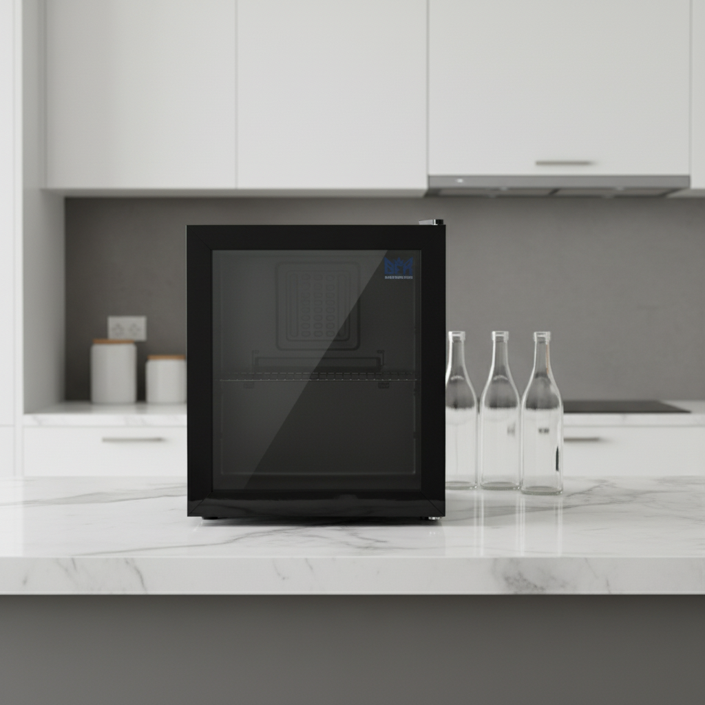 52L Bar Fridge Glass Door Mini Countertop Beverages Refrigerator Bottle Cooler Black