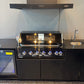 Grill King Signature Series 6 Burner Outdoor BBQ Kitchen Package – Black Stone Benchtop, Black Aluminium Cabinets, Built-In BBQ + Rotisserie
