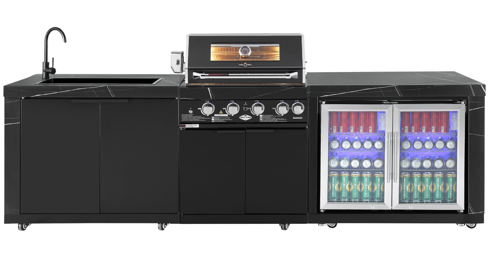 Rockpool 4B: Designer Black Outdoor BBQ Kitchen Package inc Fridge, Sink Rear Infrared