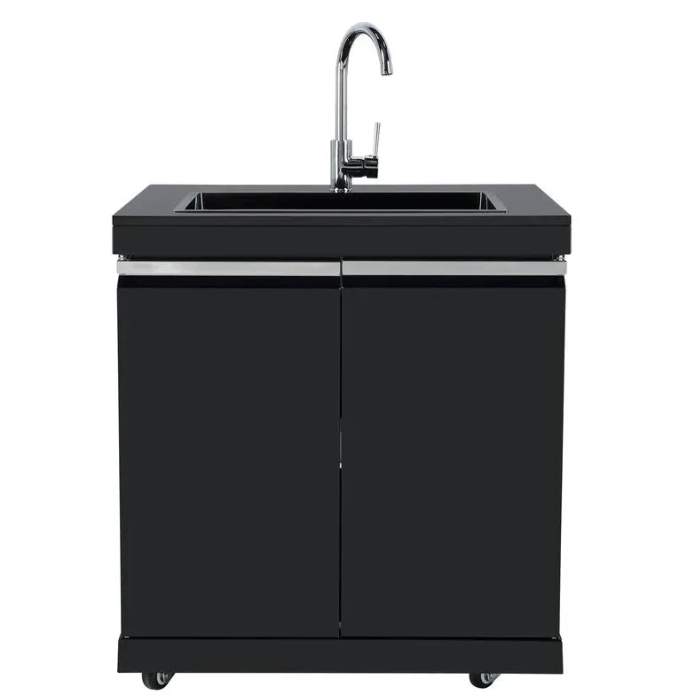 2 Door Sink Module Suits Kingsley BBQ Kitchen | Black Stainless Steel Cabinet Inc Tap, Cabinet, Stone Benchtops