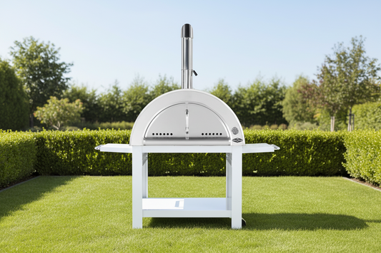 White 30 Inch Charcoal Pizza Oven Outdoor Artisan Wood-Fired Charcoal Pizza Bread Oven BBQ Grill