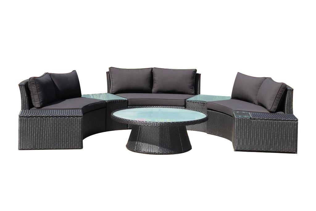 KABUL HALF MOON SOFA SET Aluminium Outdoor Lounge Setting — Black or White