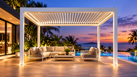 GazeboMate WHITE 3M x 4M LED Aluminum Louvred Gazebo
