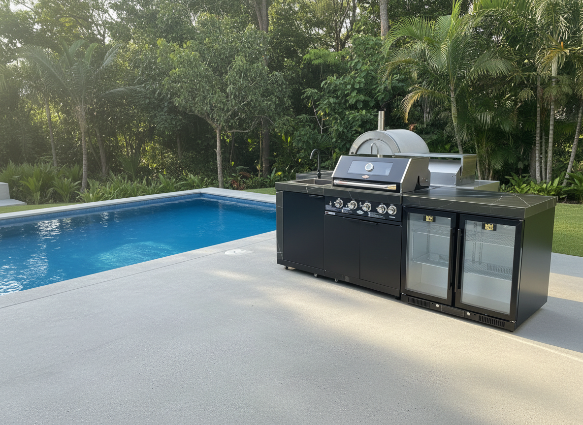 Floor Stock Rockpool Black 4B Outdoor BBQ Kitchen inc Sintered Stone Benchtop & Aluminium Cabinetry