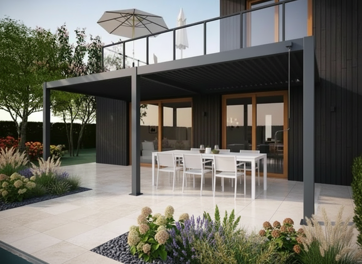 Wall Mounted Monument 3M x 6M Semi Permanent Louvered Gazebo Aluminium Pergola Monument Heavy Duty Wind Resistant