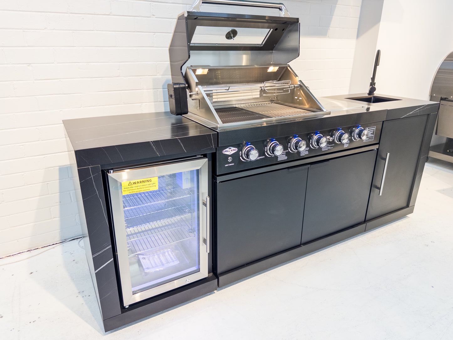 Floor Stock Rockpool Black 4B + Wok: Designer Black Outdoor BBQ Kitchen Package inc Fridge & Sink