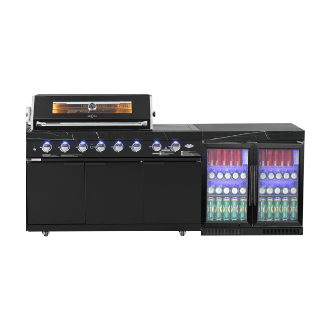 Hampton Style Black Stone Rockpool 6B BBQ Kitchen Package  2DR Tropical Fridge