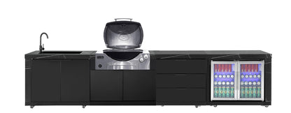 test rey 1 Rockpool Black Outdoor BBQ Kitchen Package to Suit Weber Family Q Inc Fridge, Sink, Faucet, BBQ Cover