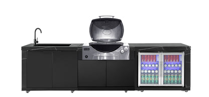 test rey 1 Rockpool Black Outdoor BBQ Kitchen Package to Suit Weber Family Q Inc Fridge, Sink, Faucet, BBQ Cover