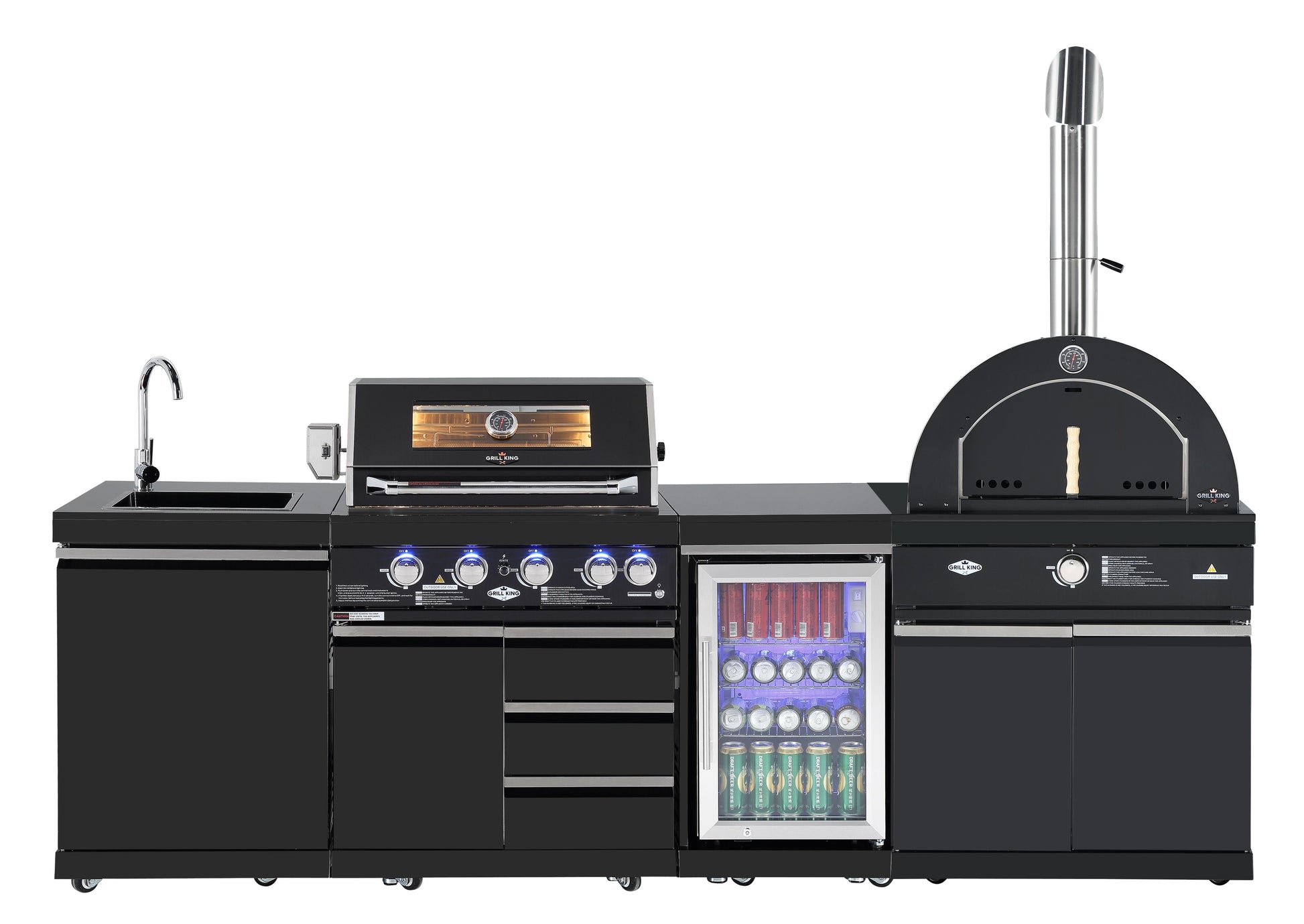 22” Gas Pizza Oven Module: Suits Kingsley BBQs Kitchen Inc Pizza Oven, Trolley, Cabinet Shelves, Castors, Twin Pizza Level, Pizza Peel