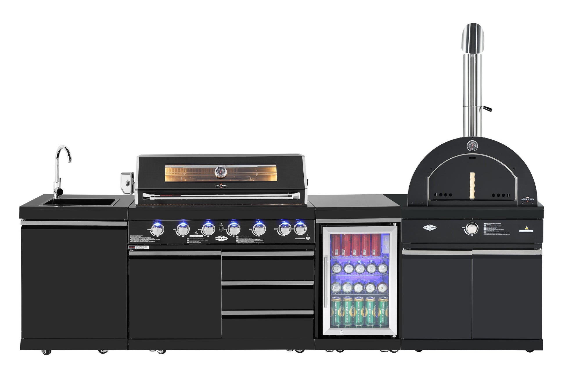 22” Gas Pizza Oven Module: Suits Kingsley BBQs Kitchen Inc Pizza Oven, Trolley, Cabinet Shelves, Castors, Twin Pizza Level, Pizza Peel