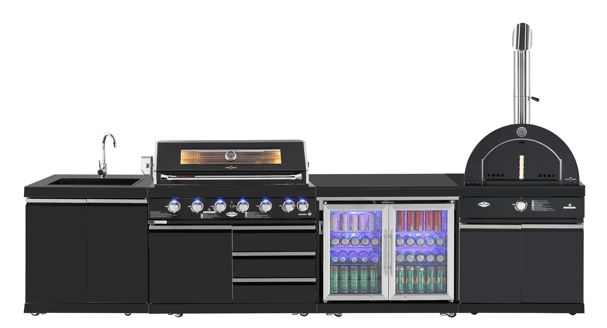 22” Gas Pizza Oven Module: Suits Kingsley BBQs Kitchen Inc Pizza Oven, Trolley, Cabinet Shelves, Castors, Twin Pizza Level, Pizza Peel