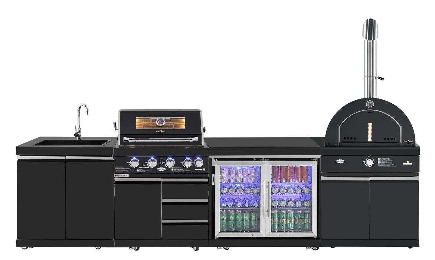 22” Gas Pizza Oven Module: Suits Kingsley BBQs Kitchen Inc Pizza Oven, Trolley, Cabinet Shelves, Castors, Twin Pizza Level, Pizza Peel
