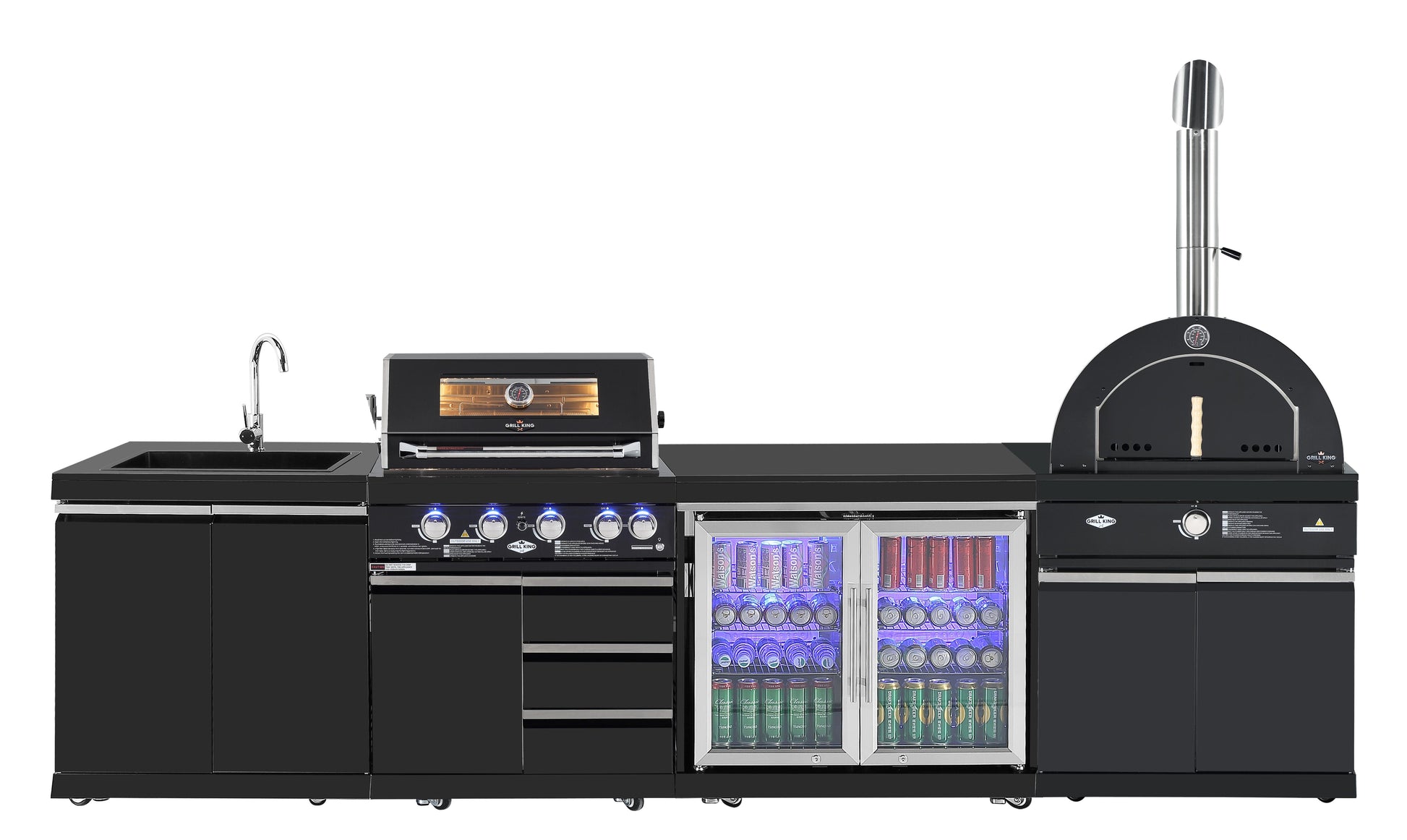 22” Gas Pizza Oven Module: Suits Kingsley BBQs Kitchen Inc Pizza Oven, Trolley, Cabinet Shelves, Castors, Twin Pizza Level, Pizza Peel