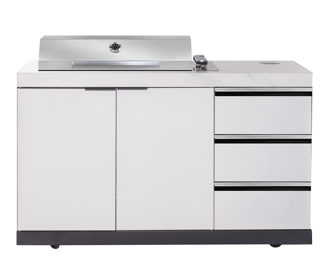 Rockpool White 4B FLAT Hood BBQ Kitchen + 3 Draws Module (BBQ Only Fridge Sink Sold Seperate) - LPG Inc Rotisserie & BBQ Cover
