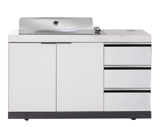 Rockpool White 4B FLAT Hood BBQ Kitchen + 3 Draws Module (BBQ Only Fridge Sink Sold Seperate) - LPG Inc Rotisserie & BBQ Cover