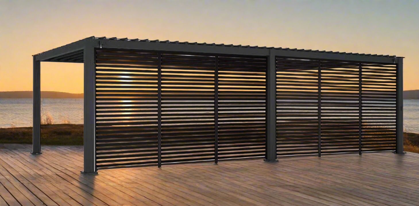 GazeboMate Combo Deal: Charcoal 3.6M x 7.2M Louvered Gazebo + Louvered Side Panel Slat Wall
