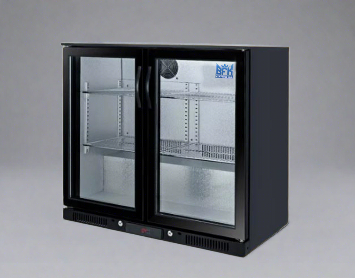 Tropical Rated Triple Glazed 208L Double Door Under-bench Commercial Bar Wine Fridge Drinks Chiller in Black