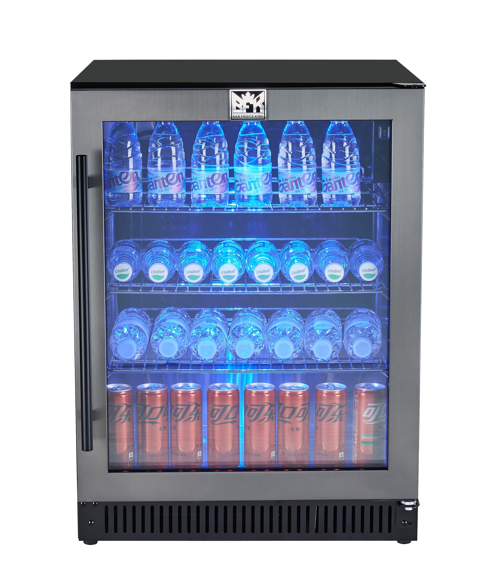 Grill King Signature Series Outdoor BBQ Kitchen Package – Rockpool Black Stone Bench-Top, Black Aluminium Cabinets | 4-Burner Built-In BBQ + Rotisserie + 150L Outdoor Fridge