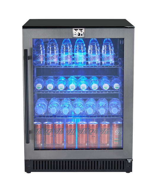 Grill King Signature Series Outdoor BBQ Kitchen Package – Rockpool White Stone Bench-Top, White Aluminium Cabinets | 6-Burner Built-In BBQ + Rotisserie + 120L Outdoor Fridge