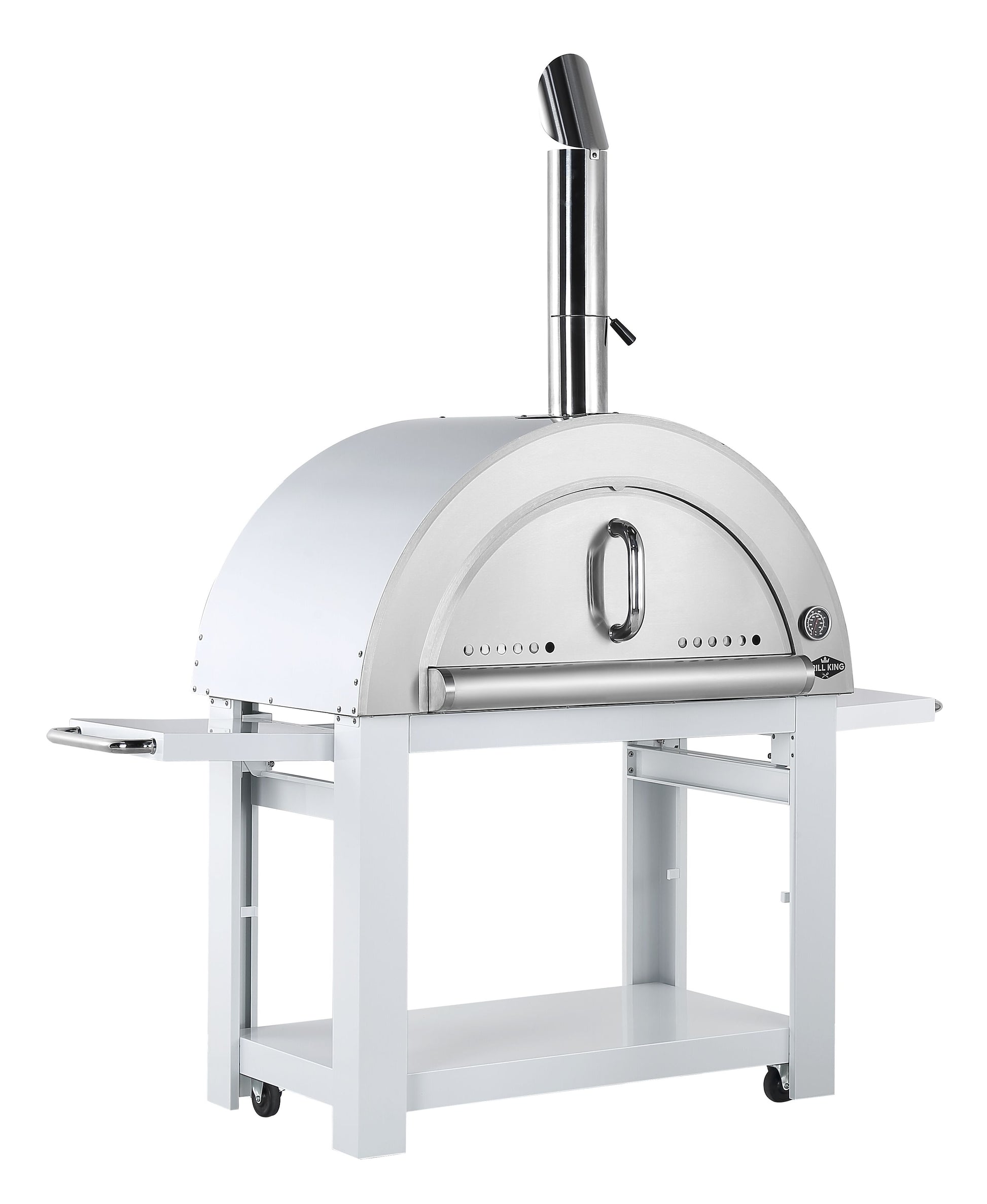 White 30 Inch Charcoal Pizza Oven Outdoor Artisan Wood-Fired Charcoal Pizza Bread Oven BBQ Grill