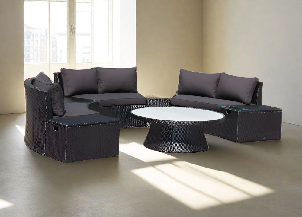 KABUL HALF MOON SOFA SET Aluminium Outdoor Lounge Setting — Black or White