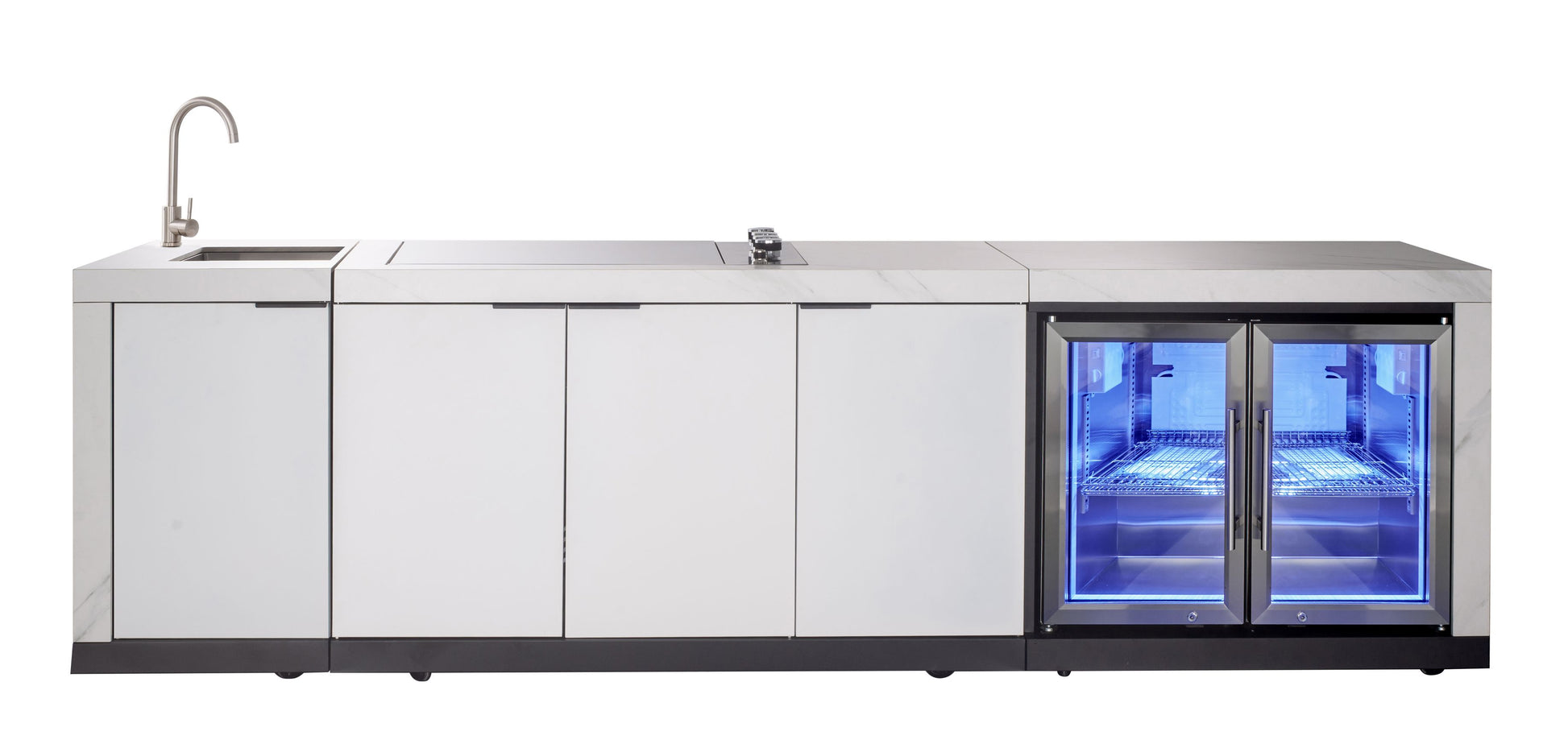 Rockpool 4B Drop In BBQ Kitchen Inc sintered stoneBenchtops, Aluminium Cabinets, Weather Resistant, Fridge & Sink