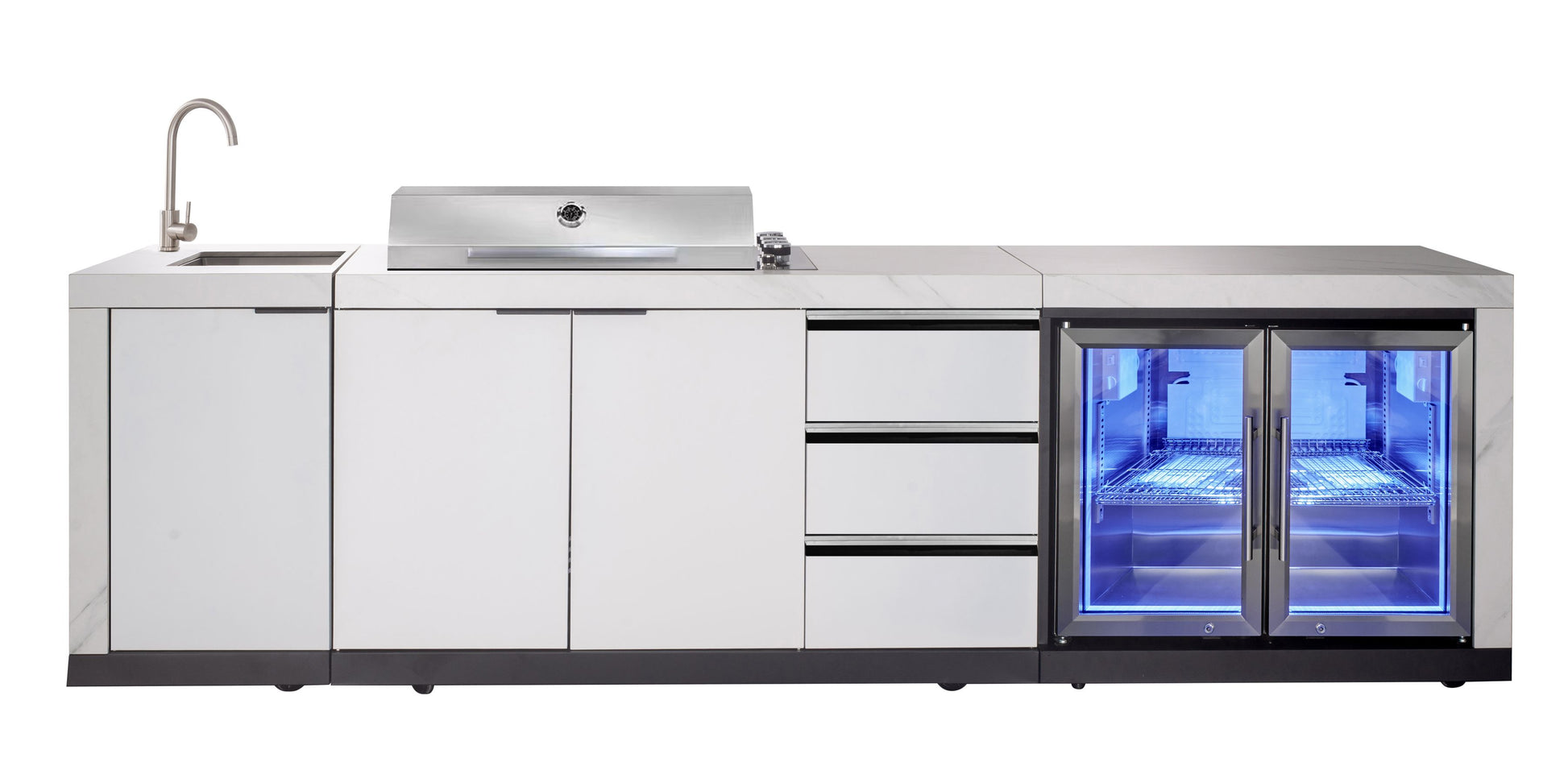 Rockpool 4B Drop In BBQ Kitchen Inc sintered stoneBenchtops, Aluminium Cabinets, Weather Resistant, Fridge & Sink