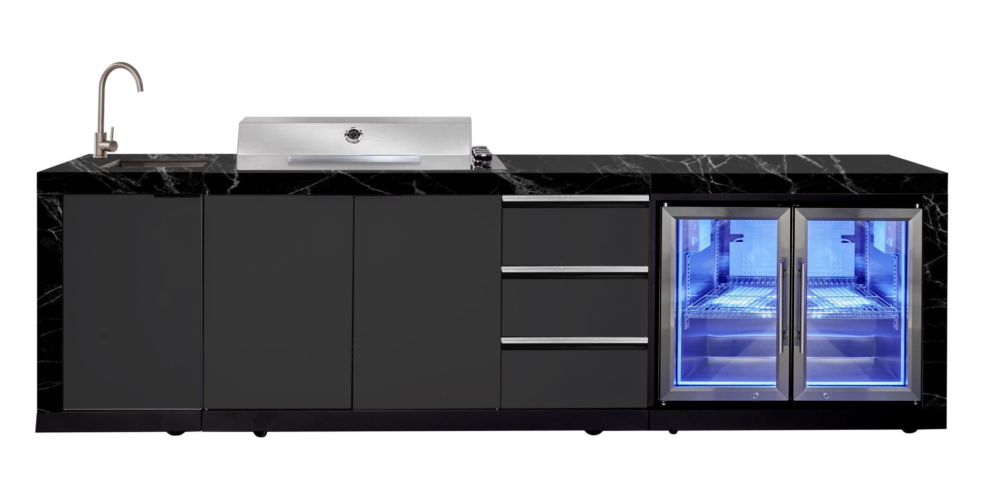 Rockpool 4B Drop In BBQ Kitchen Inc sintered stoneBenchtops, Aluminium Cabinets, Weather Resistant, Fridge & Sink