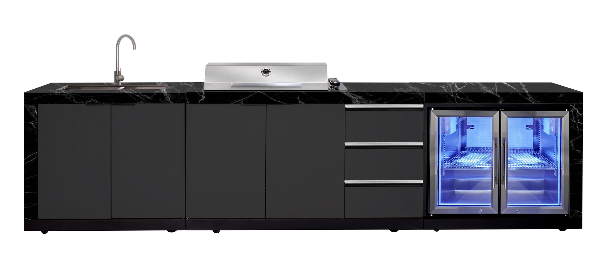 Rockpool 4B Drop In BBQ Kitchen Inc sintered stoneBenchtops, Aluminium Cabinets, Weather Resistant, Fridge & Sink