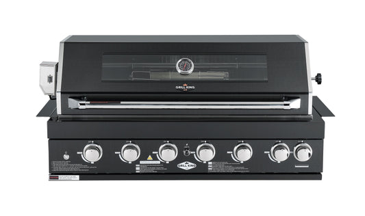 Black Stainless Steel 6 Burner Built-In BBQ With Rear Infrared Bruner | Black 304 High Grade SS, Blue LED Knobs