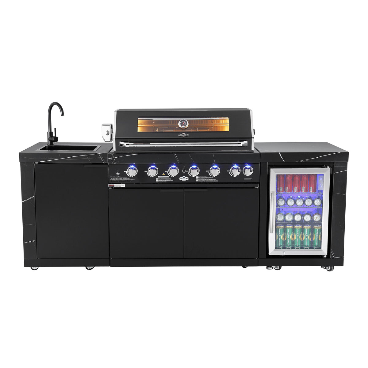 Rockpool Black 6B Outdoor Kitchen BBQ Package, Fridge, Sink, Rear infrared burner