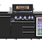 Kingsley 4 Burner Non Wok Black Stainless Steel BBQ Package Inc Pizza Oven, 2DR Fridge, 2DR Sink