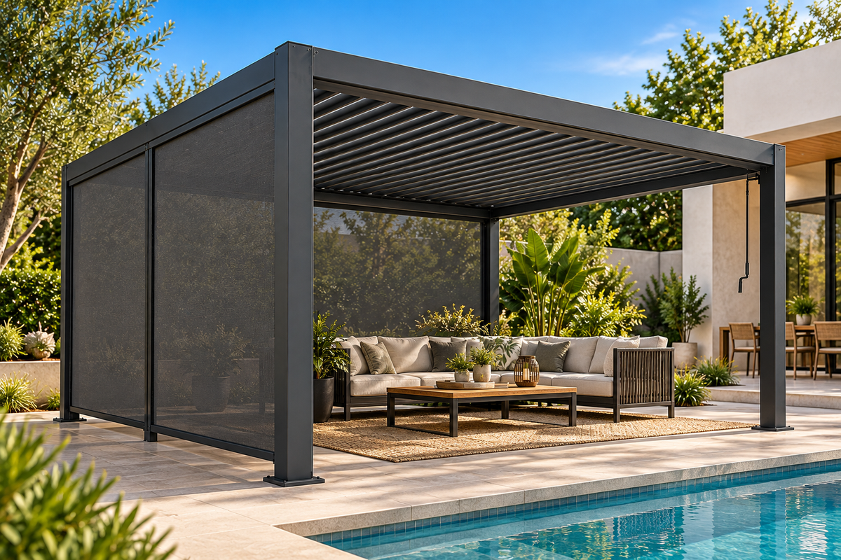 GazeboMate Aluminium Louvered Gazebo with Privacy Wall – Monument