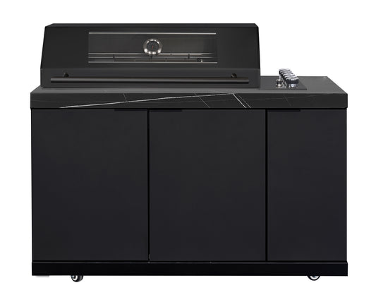 Rockpool Black 6B Drop In Raised Hood BBQ Kitchen Inc 3 Draws, Castors, Weather Resistant & Stone Benchtops