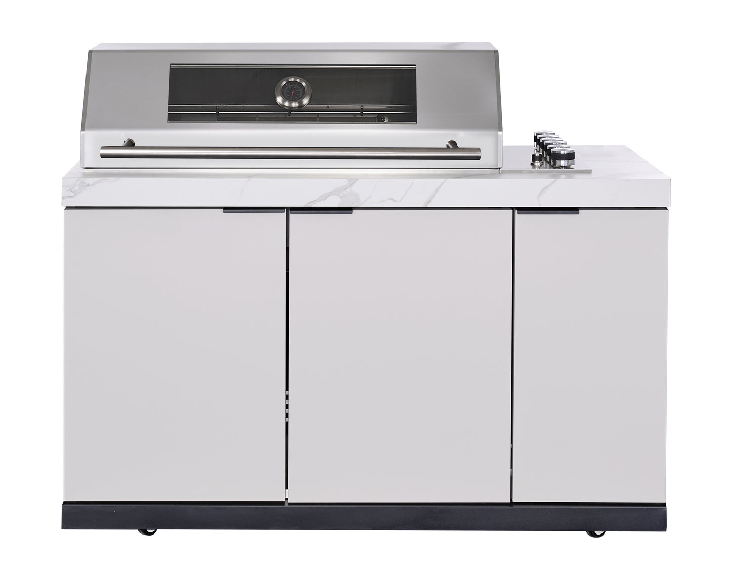 Rockpool White 6B Drop In Raised Hood BBQ Kitchen Inc 3 Draws, Castors, Weather Resistant & Stone Benchtops