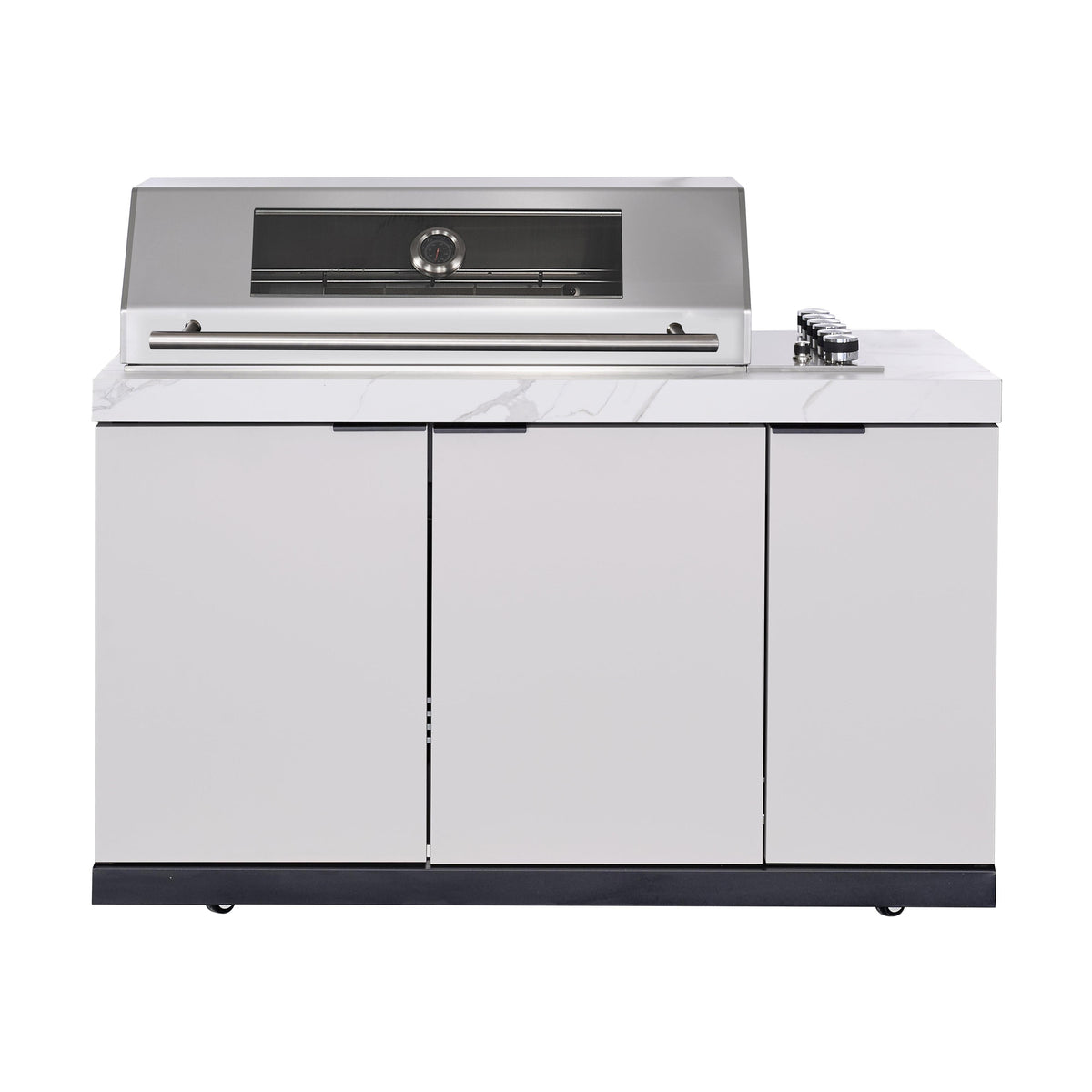 Rockpool White 6B Drop In Raised Hood BBQ Kitchen Inc 3 Draws, Castors, Weather Resistant & Stone Benchtops