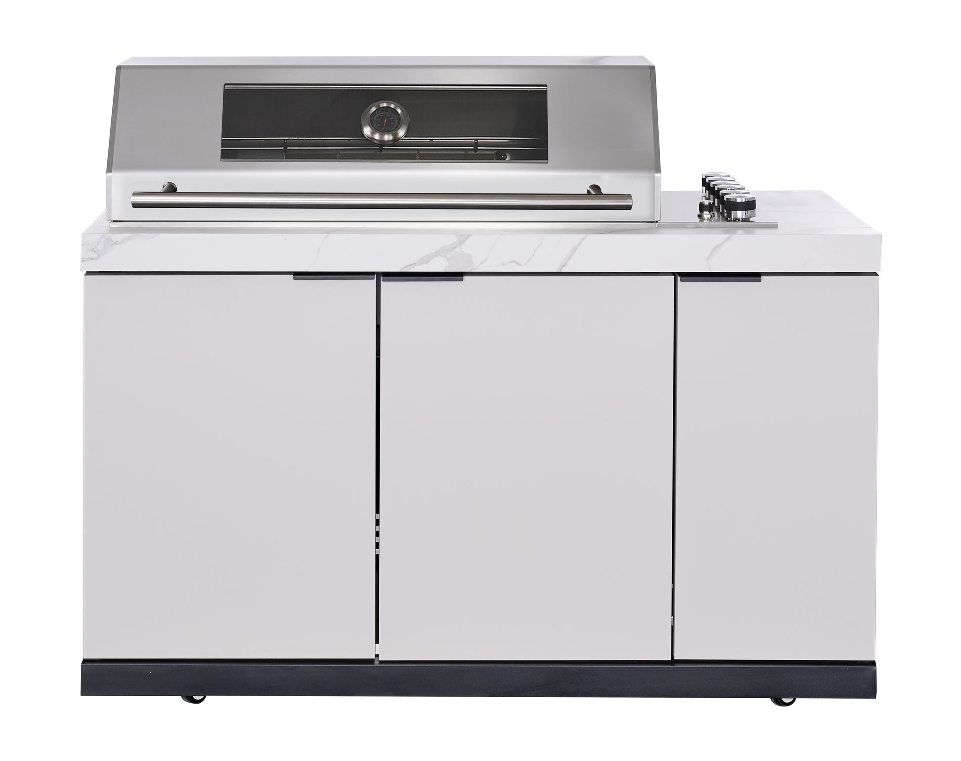 Rockpool White 6B Drop In Raised Hood BBQ Kitchen Inc 3 Draws, Castors, Weather Resistant & Stone Benchtops