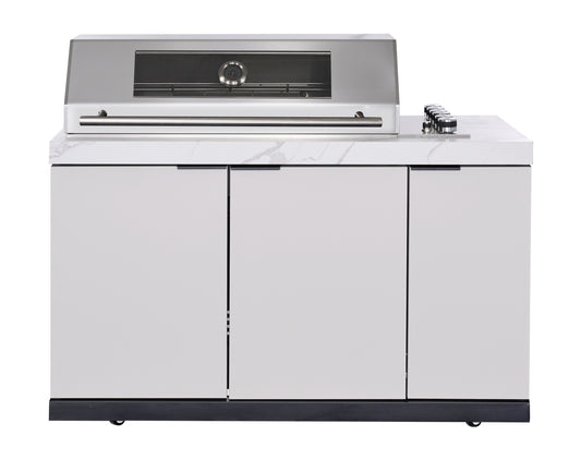 Rockpool White 6B Drop In Raised Hood BBQ Kitchen Inc 3 Draws, Castors, Weather Resistant & Stone Benchtops