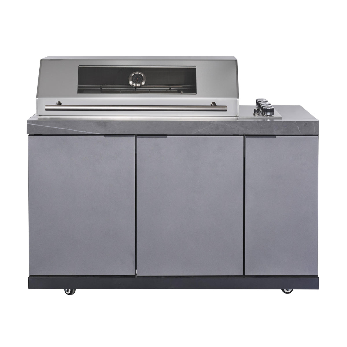 Rockpool Deep Charcoal 6B Drop-In Raised Hood BBQ Kitchen | 3 Drawers, Castors, Weather-Resistant, Stone Benchtops