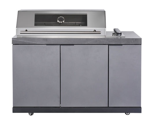 Rockpool Deep Charcoal 6B Drop-In Raised Hood BBQ Kitchen | 3 Drawers, Castors, Weather-Resistant, Stone Benchtops