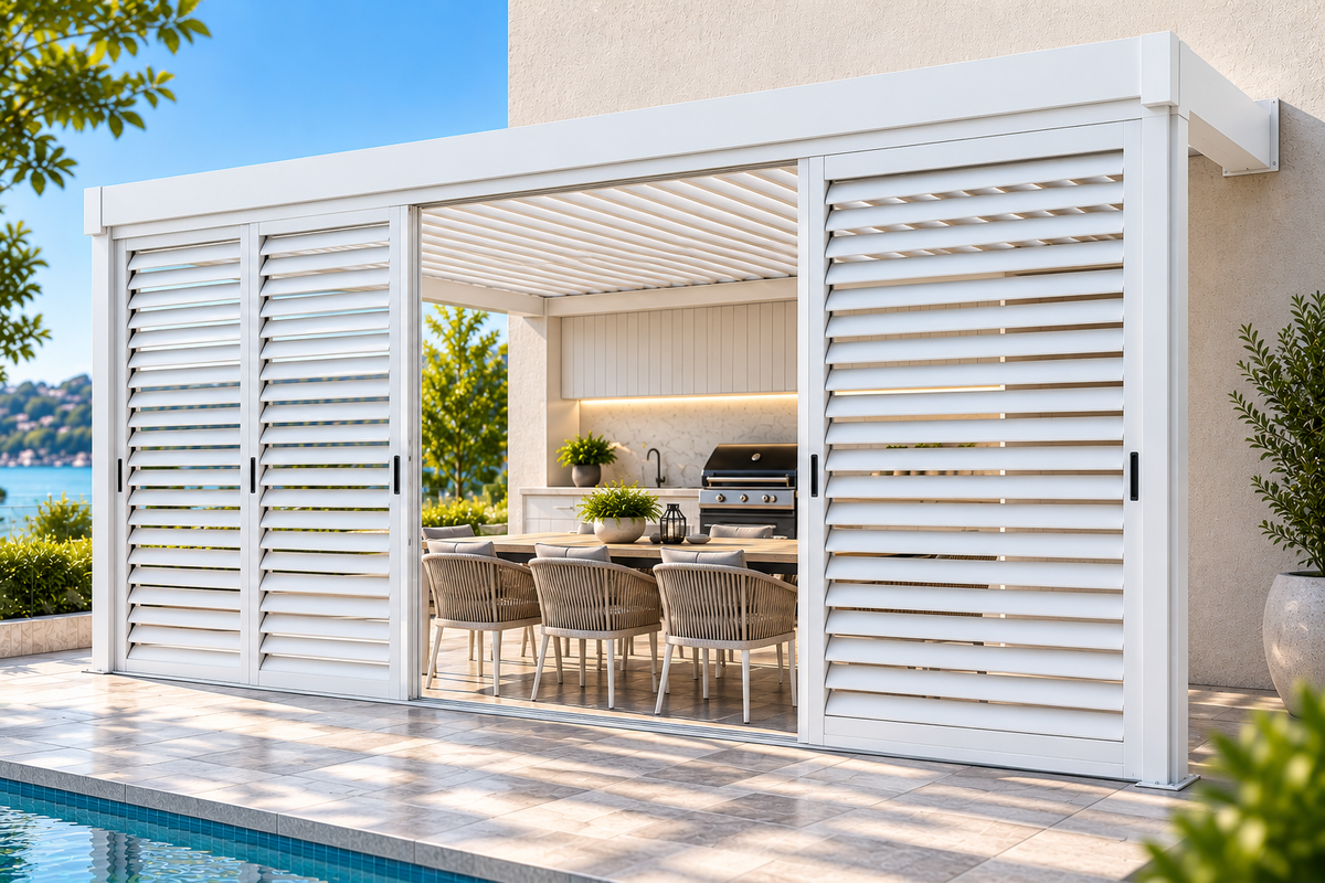 GazeboMate 3m × 4m Wall-Mounted Aluminium Louvered Pergola – Privacy Screen & Wall Options