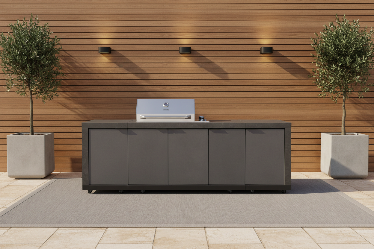 6-Burner Teppanyaki Outdoor BBQ Kitchen, Sintered Stone Benchtop and Cabinetry