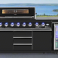 Kingsley 6-Burner Outdoor BBQ Kitchen: Black Stainless Steel, Stone Bench, Fridge, Sink, Height Adjustable