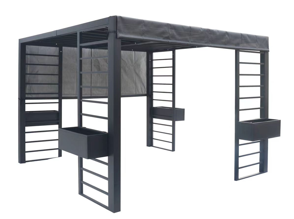 GazeboMate Berkley 3x3x2.3m + Hanging Planter Box Patio Pergola in Black