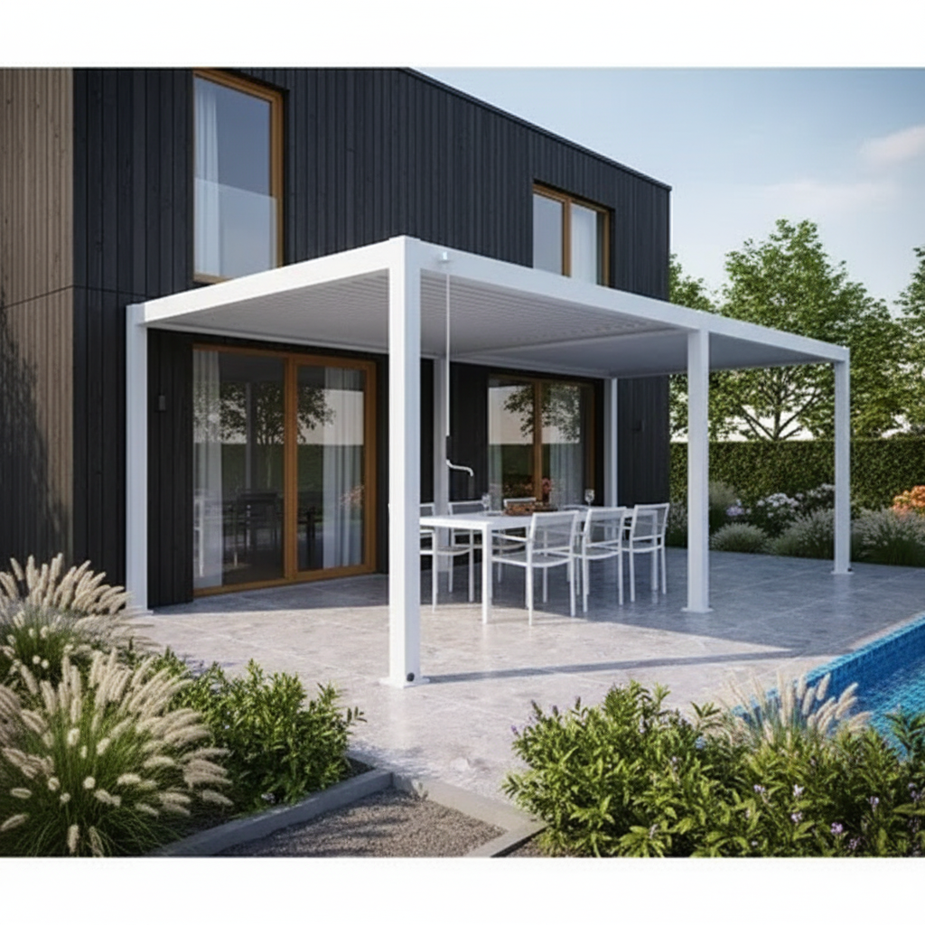 Wall Mounted Monument 3M x 6M Semi Permanent Louvered Gazebo Aluminium Pergola Monument Heavy Duty Wind Resistant