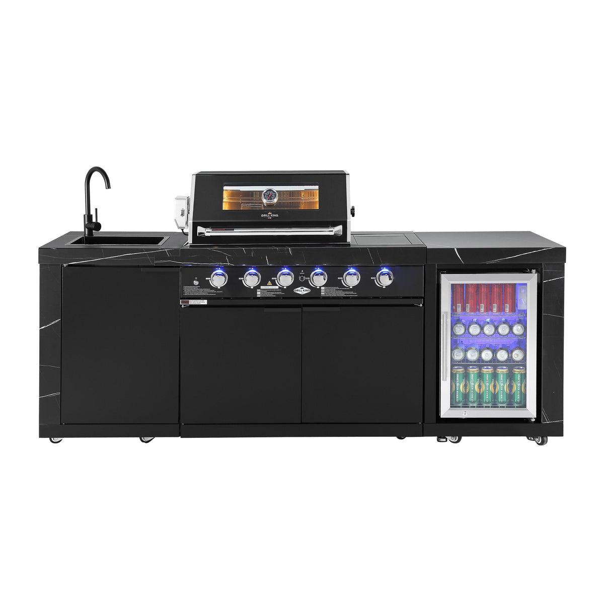 Rockpool Black 4B + Wok: Designer Outdoor BBQ Kitchen Package Inc Fridge, Sink, Rear Infrared